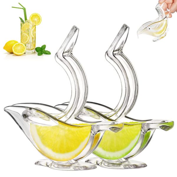 AUAUY Manual Lemon Squeezer, Acrylic Manual Lemon Slice Squeezer, Bird Lemon Squeezer Portable Transparent Fruit Juicer, Hand Juicer for Orange Lemon Lime Pomegranate(2 Pack)