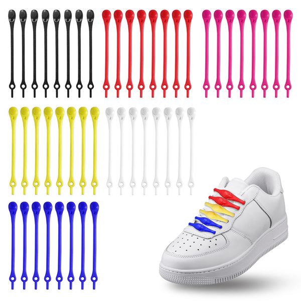 UESDU No Tie Shoe Laces for Kids and Adults, 6 Pairs Elastic Colorful Shoe Laces Silicone Tieless Shoelaces for Trainers 96Pcs Lazy Shoe Laces for Running Shoes