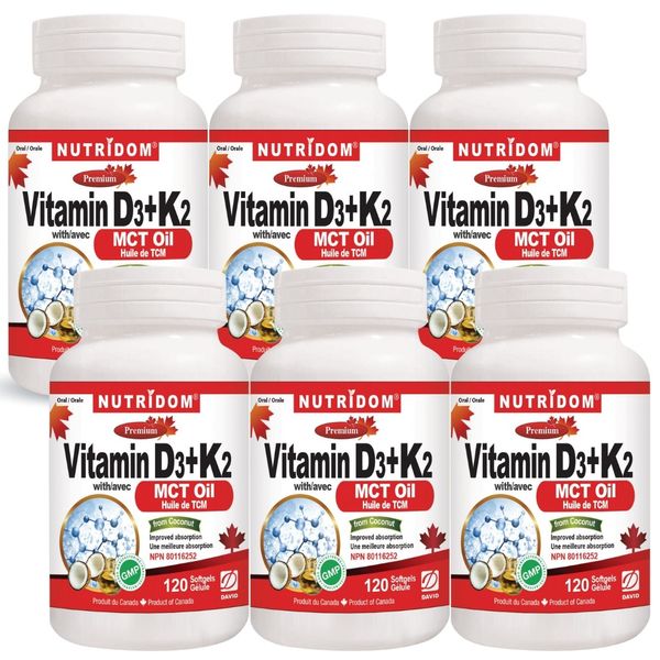 (2 Bottles) Nutridom Vitamin D3 & K2 1000IU MK-7 120mcg with MCT Oil - Canada Direct Supplements Caforia (120 Sticks)