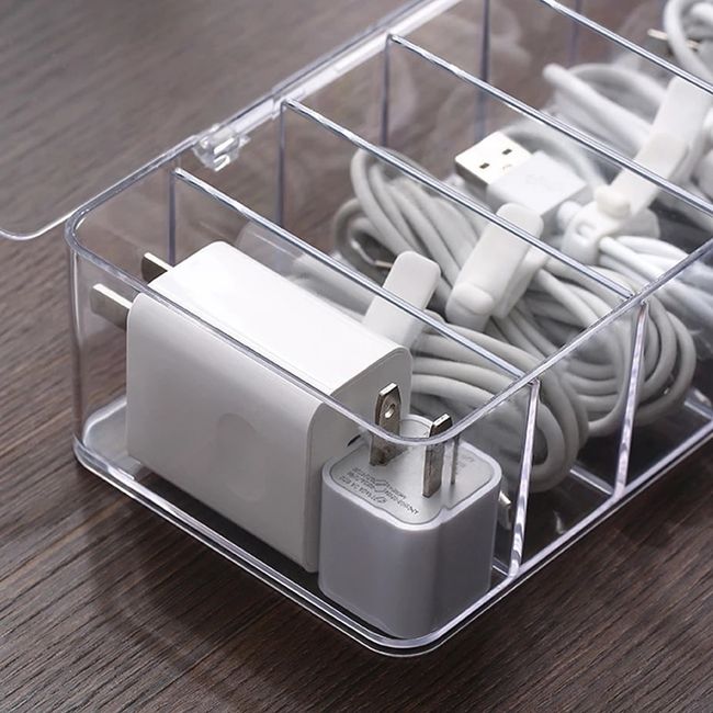 ZHSMYUP Data Cable Organizer Box Charge Cable Management 7 Compartments  Storage Box USB Cord Sorter Small Desk Electronic Accessories Organizer and