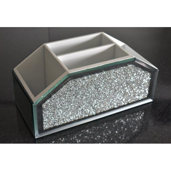Crystal Glamour Beauty Box Makeup Brush Holder Organiser Crushed Diamond Jewel Mirror Beauty box Makeup Brush Cup Container Storage Case Beauty Box 26x12x12cm