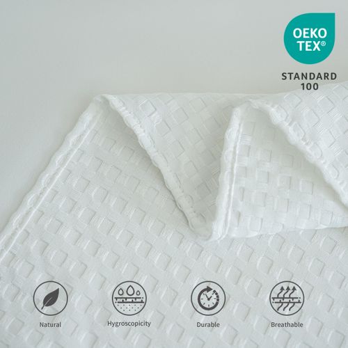 BISELINA Waffle Weave Bed Skirt, 14" Tailored Draped Basic Dust Border Soft Comfort Farmhouse Bedding (14" King, White)