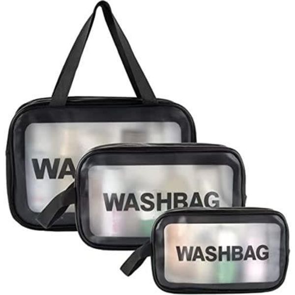 Vinyl pouch, clear pouch, WiViVi, waterproof 3-piece set, travel pouch, travel set, hot spring bag, semi-transparent PVC material, cosmetic pouch, makeup pouch, spa bag, makeup storage, large capacity, bath pouch (black)