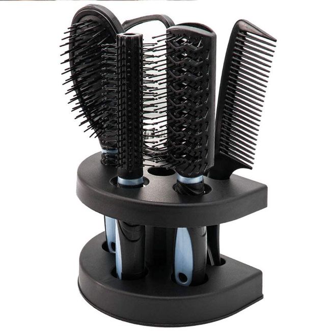 5Pcs Hair Comb Brush Set with Mirror Hairbrush Holder Professional Massage Combs Cosmetics Hair Styling Tools Sets for Women Ladies Adults Kids (Blue)