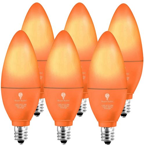 6 Pack BlueX LED Candle Orange Light Bulb - 4W (40Watt Equivalent) - E12 Base Orange LED Orange Bulb, Party Decoration, Porch, Home Lighting, Holiday Lighting, Chandelier Light Bulbs, Candelabra Bulbs