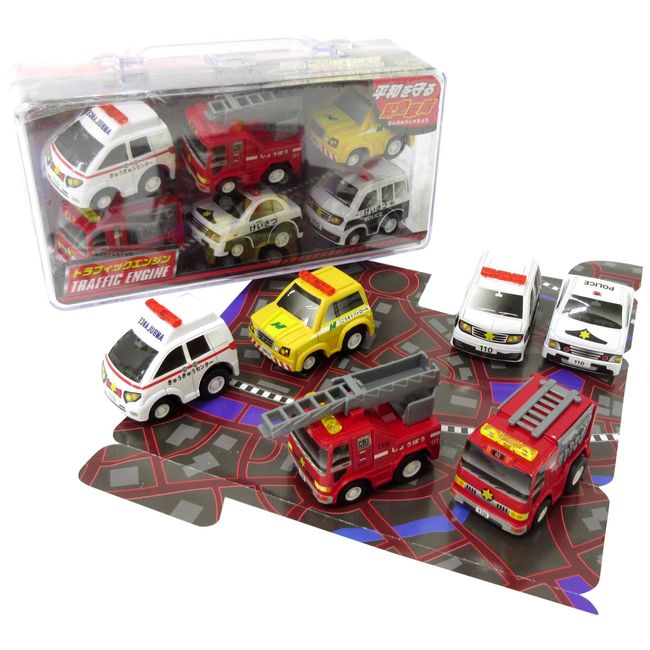 Minicar Pull Back Emergency Vehicles 6pcs Set Ambulance Fire Truck Police