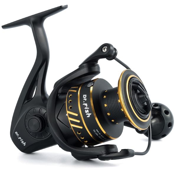 Dr.Fish Saltwater Spinning Reel Poseidon Surf Fishing Reel, Graphite Body, 9+1 Ball Bearings, CNC Aluminum Spool and Handle, 25LB Carbon Fiber Drag, Surf Casting Lightweight Offshore Reel PL4000