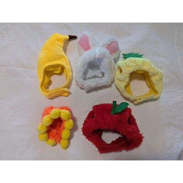 Pet Cat Kitten Cap Hat Costume Lot Of 5 Soft Banana Bunny Apple Pineapple Flower