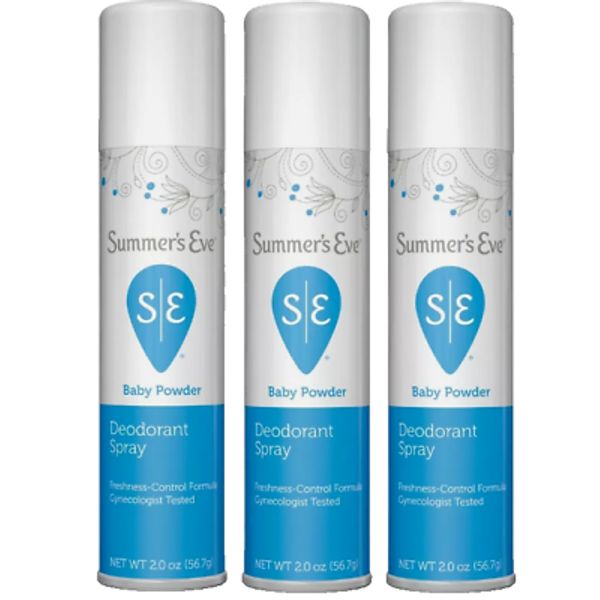 3 BOTTLES Summer's Eve Baby Powder 2oz/ 56.7g Feminine Deodorant Spray (3 PACK)