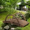 3.3ft Wooden Garden Bridge Arc Stained Finish Walkway with Half Wheeled Railings