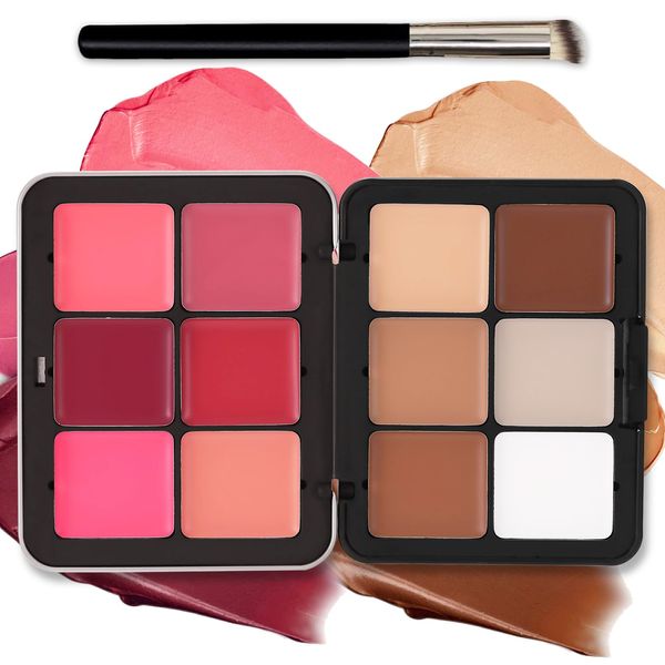 AOAZXBB 12 Colors Cream Blush Palette Cream Concealer Foundation Palette,Natural Matte Contour Palette Long Wearing Full Coverage Face Makeup Palette with Brush