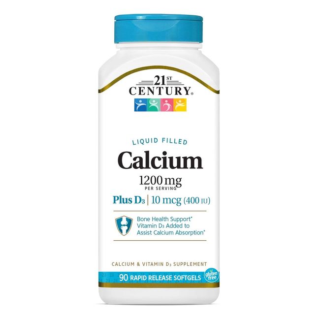 21st Century Calcium Plus D3 Liquid Filled Softgel, 1200 mg, 90 Count