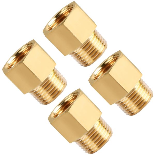 SUNGATOR Brass Pipe Fitting, 1/2" NPT Male Pipe x 1/2" NPT Female Pipe Brass Fitting Adapter, 1/2 Inch Male to 1/2 Inch Female Pipe Fitting Adapter, 1/2'' NPT Brass Pipe Extension Fittings, Pack of 4