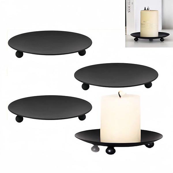 Candle Holders, 4Pcs 7cm Black Pillar Candle Holder, Round Candle Decorative Tray, Metal Candlestick, used for Dining Tables, Dinners, Weddings, Festivals, and Party Decoration Candle Holders (7CM)