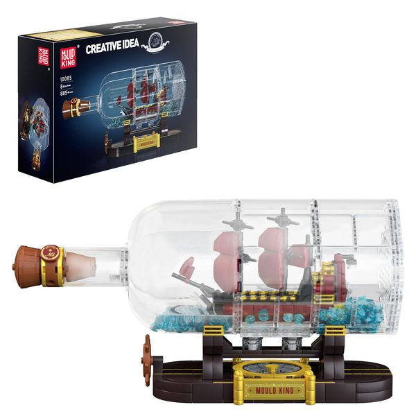 Mould King Ship in a Bottle Building Kit Toys Set Drift Bottle Pirate Ship Building Blocks Kit with Stand Revenge Pirate Boat Model Collection for Adults Kids Aged 8+, 885Pieces