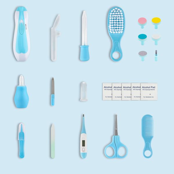 Baby Grooming Kit, Infant Safety Care Set with Hair Brush Comb Nail Clipper Nasal Aspirator Ear Cleaner,Baby Essentials Kit for Newborn Girls Boys (Blue-25 in 1)