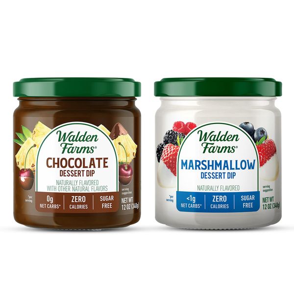 Walden Farms Variety Dipping Set 12 oz, Chocolate and Marshmallow Dip (2 Pack) - Near Zero Fat, Sugar and Calorie - For Pancakes, Fruit Platters, Cookies, Desserts, Snacks, Appetizers and Many More