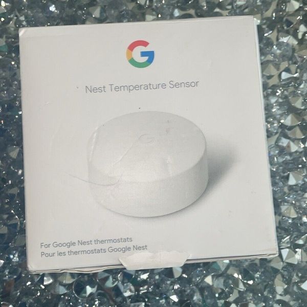 Google nest temperature sensor white mini round portable battery powered