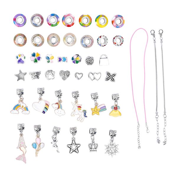 Jewelkeeper Bracelets Kits for Kids - Jewelry Making Kits for Girls - Unicorn Pink Rainbow Snap Bead Crafts - DIY Charm Bracelets, and Necklace Supplies Gift Set - 43 pcs Plastic & Metal Charms