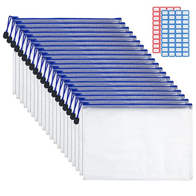 Chouiery 25 Pcs Zipper File Bags A4 Mesh File Bags Translucent PVC Waterproof Zip Style Il Office Supplies Work Learning Organization Storage Contact Bag Documents Receipt Storage Travel Storage Bag