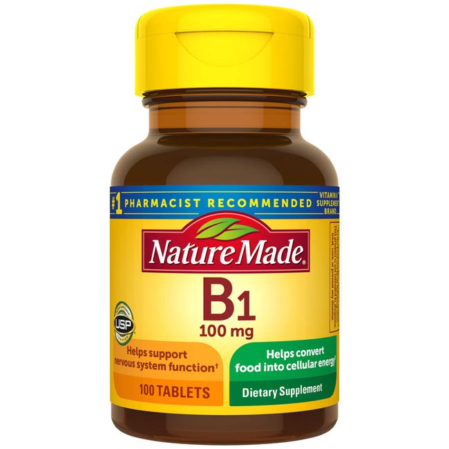 Nature Made Vitamin B1 100 mg, Dietary Supplement for Energy Metabolism Support, 100 Tablets, 100 Day Supply