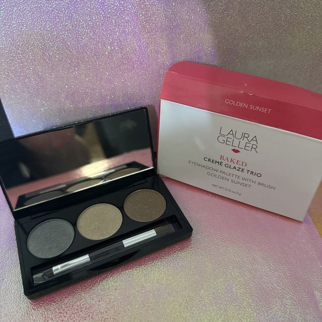 Laura Geller Creme Glaze Trio Baked Eyeshadow Palette with Brush - Golden Sunset