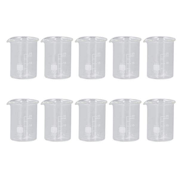 Experiment Cups,Borosilicate Glass Thickened Wall 25mL Beaker Set Multifunctional with Scale Mark for Laboratory for Kitchen