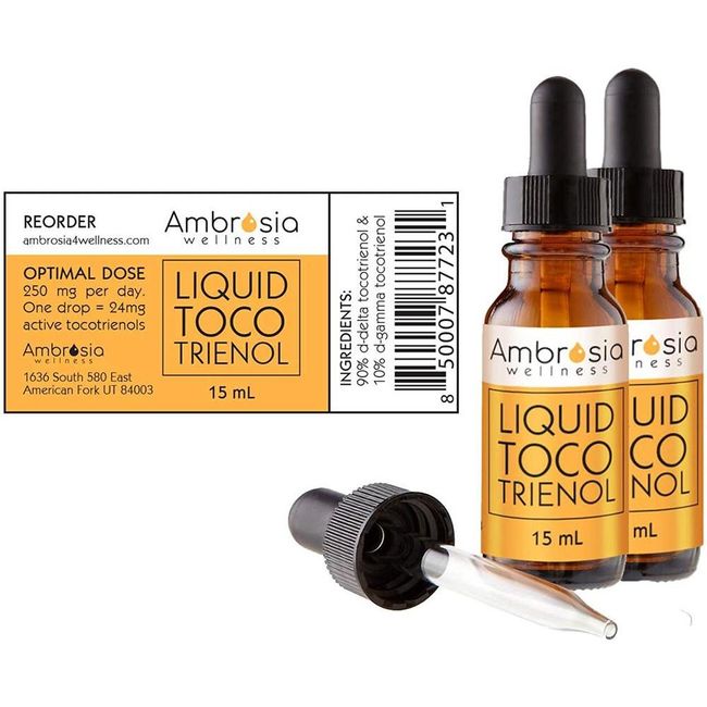 Ambrosia's Tocotrinol 100% Annatto Source Liquid 2 Packs 7200mg Delta Gold Pure Tocotrinol Super Upserve Tocopheral Free Ultra Easy Use Dropper