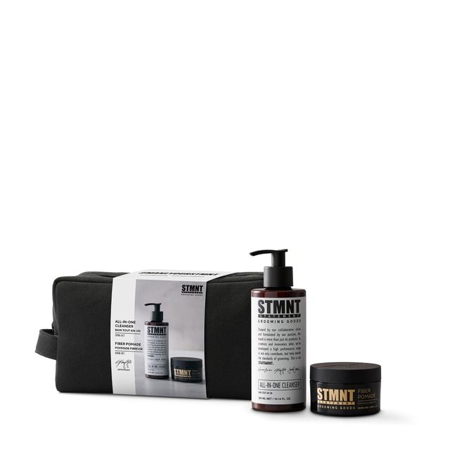 STMNT STATEMENT GROOMING GOODS Geschenkset für Männer | mit All-In-One-Cleanser 300ml + Fiber Pomade 100ml inkl. Kulturbeutel | Geschenkset Staygold | Männerpflege und Haarstyling