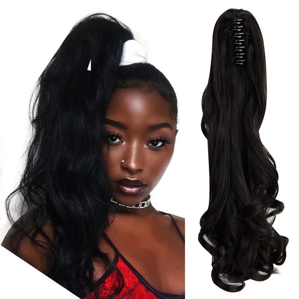 Long Short Claw Ponytail Hair Extension One Piece Cute Clip in on Ponytail Jaw/Claw Synthetic Straight Curly Hairpieces 18" Curly Natural Black