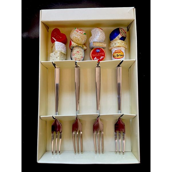 Decorative Cheese Theme 4 Appetizer /Hors D’oeuvre Forks Set Wine & Cheese Party