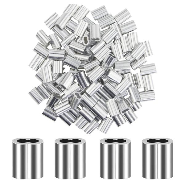 Wire Rope Sleeves (0.06 inch (1.5 mm) / Set of 100, Aluminum Sleeves, Octagonal, Aluminum Clamp Tube, Aluminum Alloy, For Wire Ropes, Fastening Machine