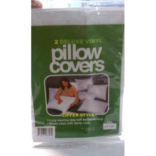 2-Pack Waterproof Zippered Vinyl Pillow Protectors – Durable, Easy-Clean Encasements for Spill, Moisture, and Dirt Protection – Standard Size 21” x 27”