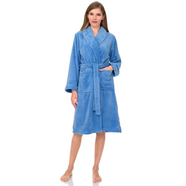 TowelSelections Women's Plush Robe, Fleece Shawl Collar Spa Bathrobe Large Cornflower Blue