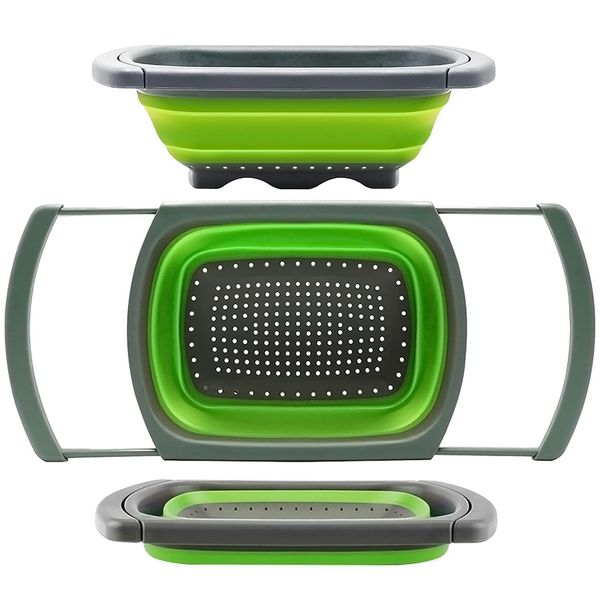 Qimh Colander collapsible, Colander Strainer Over The Sink Vegetable/Fruit Colanders Strainers (6 Quart) with Extendable Handles, New Kitchen Essentials