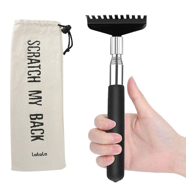 Oversized Portable Extendable Back Scratcher, Upgraded Metal Stainless Steel Telescoping Back Scratcher Tool with Canvas Carrying Bag (Black)