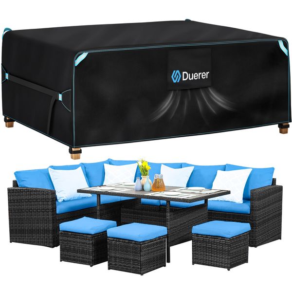 Duerer Garden Furniture Covers Waterproof 420D Outdoor Patio Furniture Covers 125 x 125 x 74cm, for Furniture Set, Sofa, Table and Chair Set Cover, Anti-UV Rain Snow Dust Wind-Proof with Air Vent