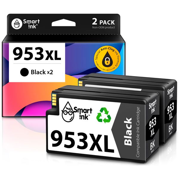 Smart Ink Compatible Ink Cartridge Replacement for HP 953XL 953 XL 2 Multipack (2 Black XL) with Advanced Chip Technology to use with HP Officejet pro 7720 7730 7740 8710 8715 8720 8725 Printer