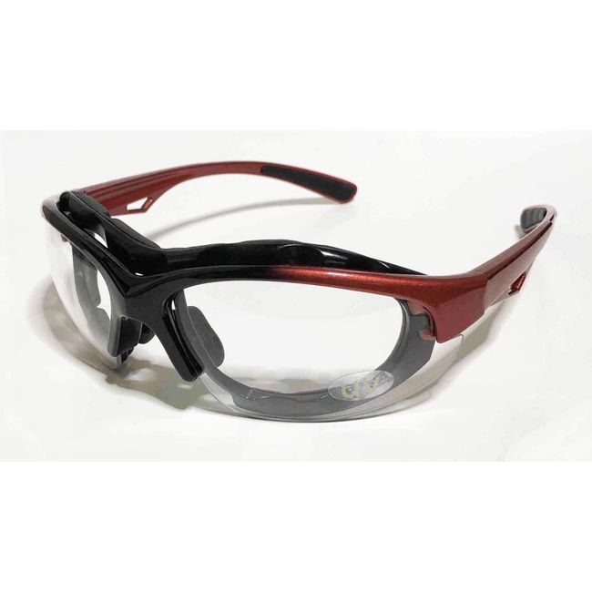 Biker Style Padded Pollen Protection Sunglasses 6109-3-CR (Black Red x Clear Lens) with Soft Carrying Case