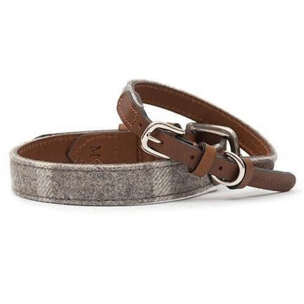 Mutts & Hounds Slate Tweed & Leather Dog Collar Small