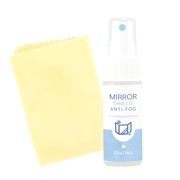 SHIELD Anti-Fog Spray MIRROR SHIELD ANTI-FOG 1.0 fl oz (30 ml) (With Mirror Coating Agent/Cloth), Hydrophilic Mirror Anti Fog Prevention, For Bathrooms, Mirrors, Washrooms, Water Sprinkle Prevention