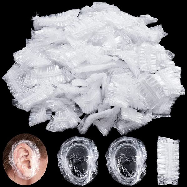 Samcos Disposable Ear Caps, Ear Covers, Approximately 100 Pieces, Ear Caps, Dye for Hair for Gray Hair, Commercial Use, Ear Protection, Ear Covers, Unisex, One Size Fits Most, Transparent