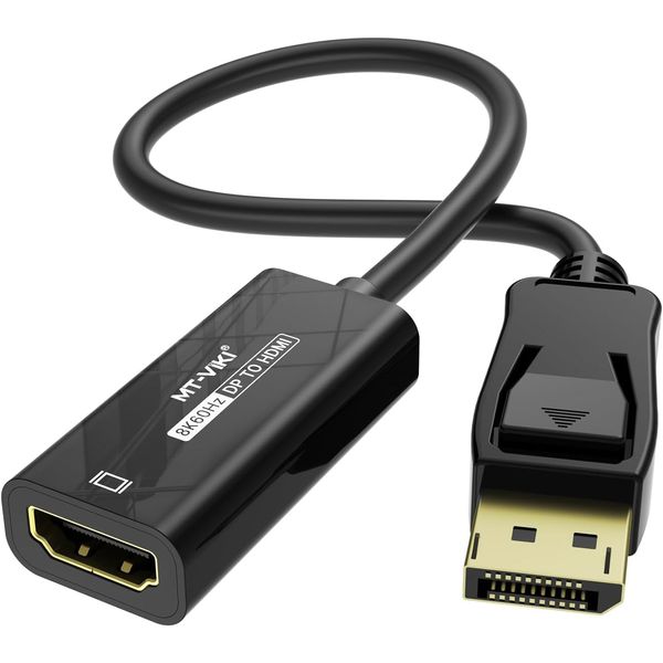 MT-VIKI 8K60Hz/4K120Hz DisplayPort auf HDMI Adapter, Unidirektionaler DP auf HDMI Adapter Vergoldeter Stecker DisplayPort 1.4 zu HDMI 2.1 Plug & Play Kompatibel für Desktop Laptop