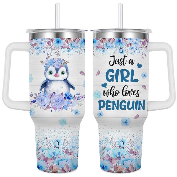 Jiaazerd Penguin Tumbler for Penguin Lover,40 oz Penguin Insulated Water Bottle with Handle Straw Lid (Color 2)