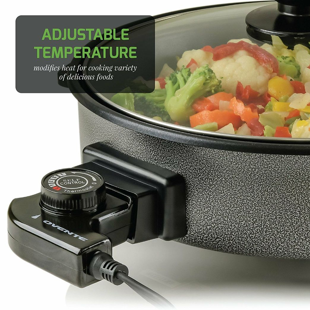 Ovente Electric Skillet 12 Inch with Non Stick Aluminum Body 1400 Watts SK11112 