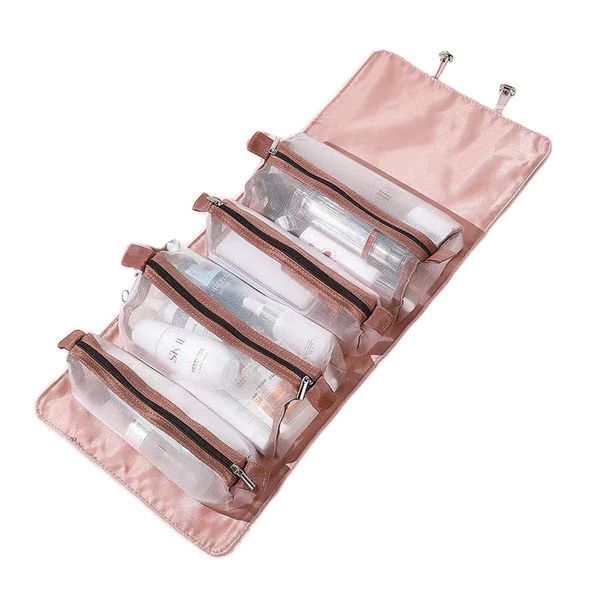 Makeup Pouch, Makeup Pouch, Storage Pouch, 4 in 1 Cosmetic Storage, Multi-functional Travel Pouch, Portable, Foldable, Removable, Waterproof, Unisex, powder color