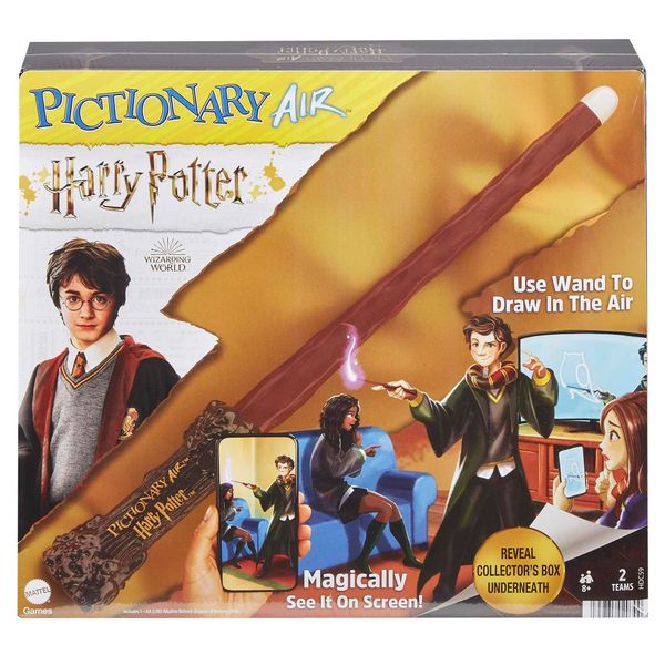 PICTIONARY AIR Harry Potter Family Drawing Game, Zauberstab, 112 doppelseitige Hinweiskarten mit Bild Bonus Hinweise (English Version)
