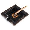 CASE ELEGANCE Klaro Square Medium Sized Black and Gold Inlay Ceramic Ashtray for Two Cigars