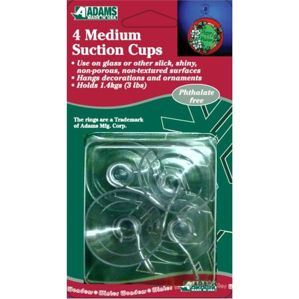 Adams Medium Suction Cups with Metal "U" Hook Pack of 4