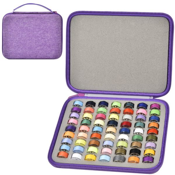 63 Slots Bobbin Case Holder - Bobbins Thread Organizer Storage - Spools Box Compatible with Brother for Singer for Babylock for Janome for Kenmore Sewing Machine (Purple)